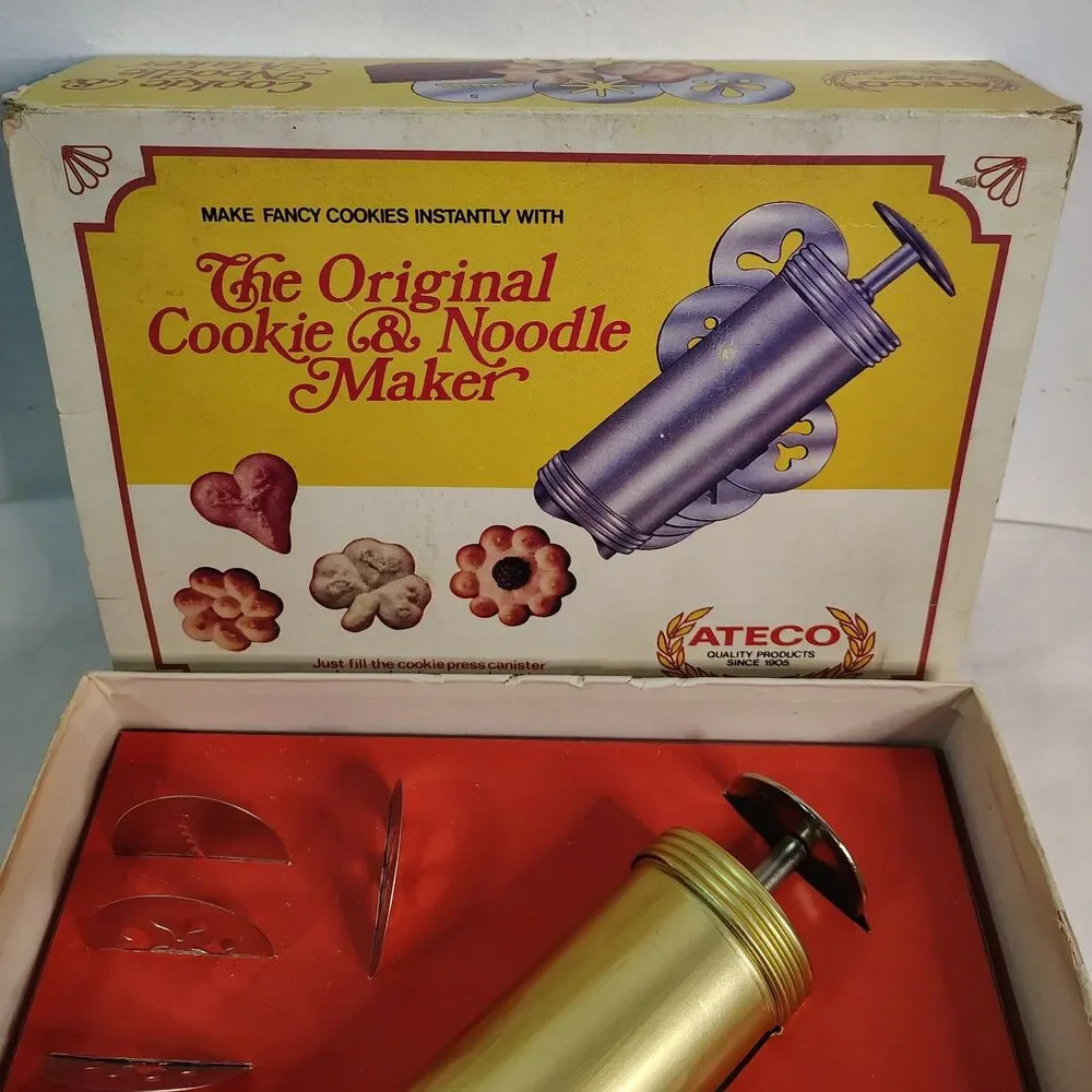 Vintage ATECO Original Cookie & Noodle Maker Press Set w/ 10 Plates Box USA